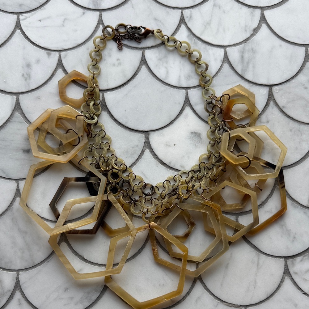 Anthropologie Honey Tortoiseshell Hexagon Link Necklace